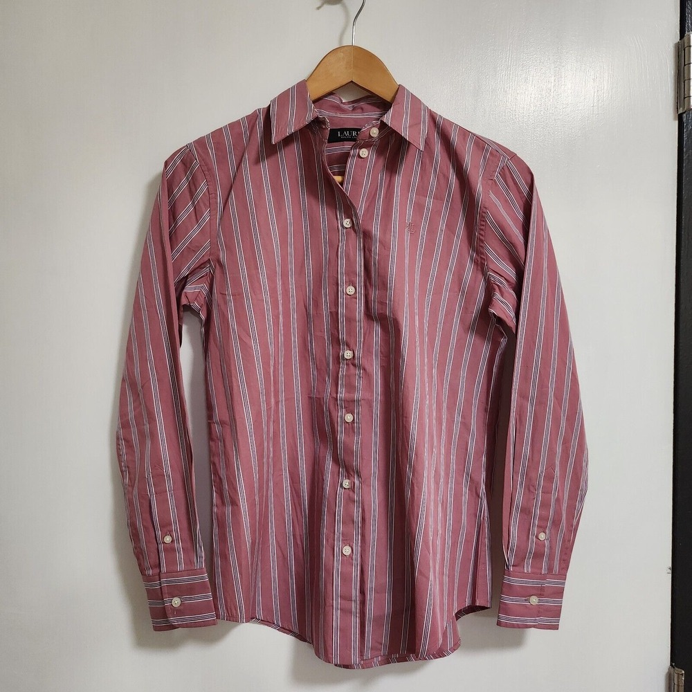 Lauren Black Label‎ Pink striped button down blouse